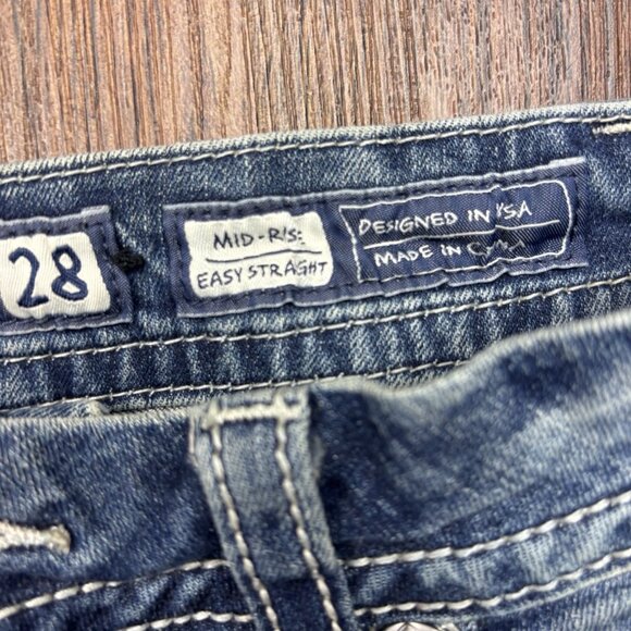 Miss Me Mid-Rise Easy Straight Jeans Embellished Distressed Medium Wash Size 28 - Picture 6 of 13